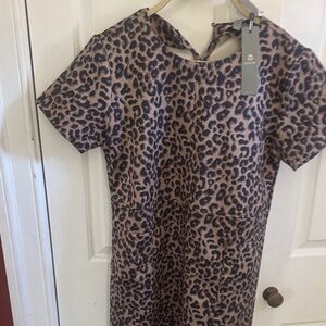 Tractr Girls Tan and Black Leopard Print Dress